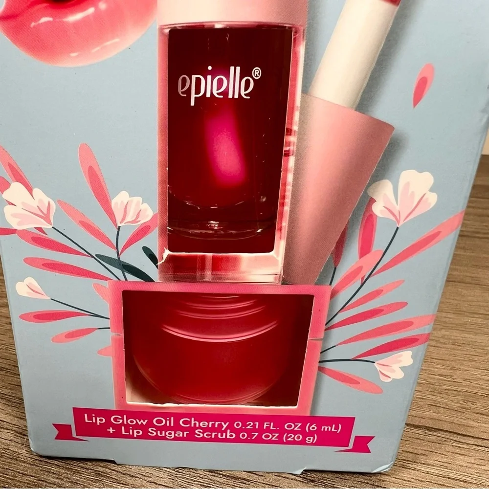 K-Beauty Epielle Lip Glow Oil Lip Sugar Scrub Cherry Lip Kit
